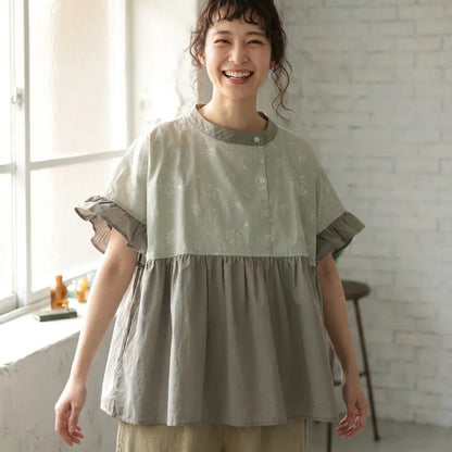 まいにちの相棒に。気取らない大人的ペプラムシャツ プリント