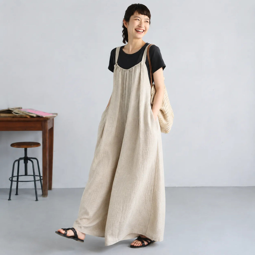 さらりリネン混すとんとした大人カジュアルなサロペットパンツ