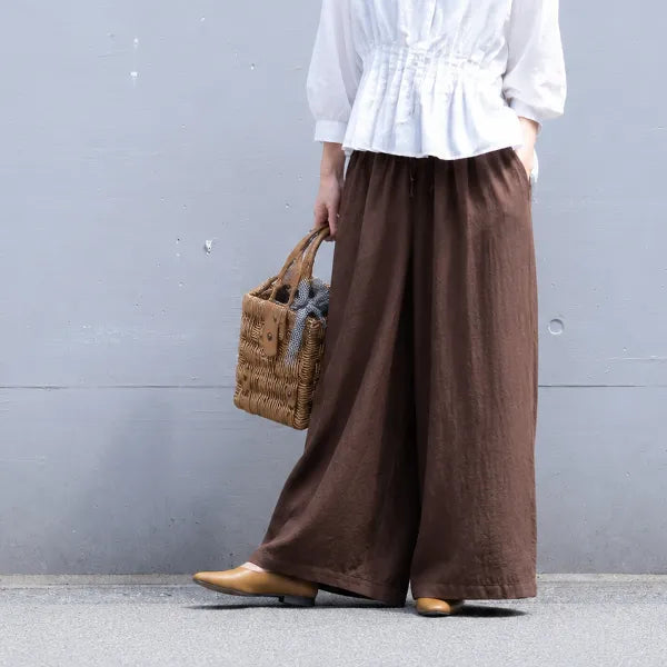 M-6XL リボン 無地 綿麻 アンクル丈（9分丈）体型をカバー カジュアルパンツ