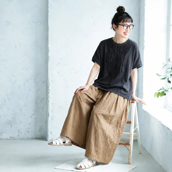 M-XL 半袖 切り替え ノーマルスリーブ レギュラー丈 無地 シンプル