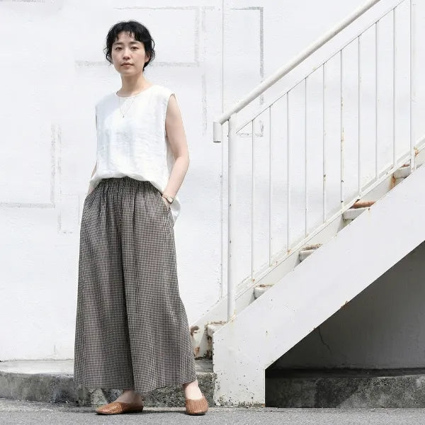 M-2XL ウエストゴムチェックパンツ｜美術館・写真展鑑