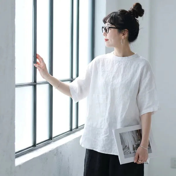 L-2XL ゆるシルエットリネンプルオーバー｜在宅・カフェタイム