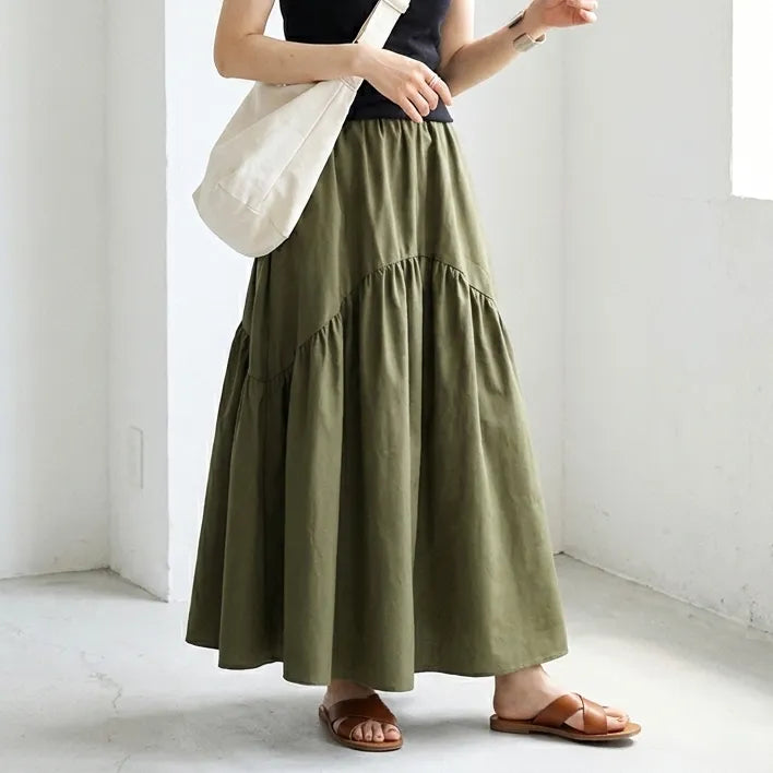 休日コーデ コットンクローズドバック森ガールスカート