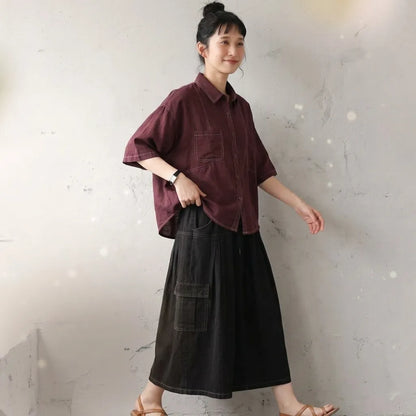 デザイン性あり 5 分袖ゆるカジュアルシャツ