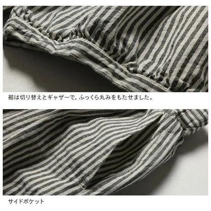 M-5L コットン100% ナチュラル ストライプ 休日/外出 夏でも涼しい ガウチョパンツ
