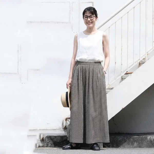 M-2XL ウエストゴムチェックパンツ｜美術館・写真展鑑