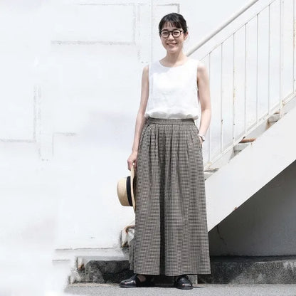 M-2XL ウエストゴムチェックパンツ｜美術館・写真展鑑