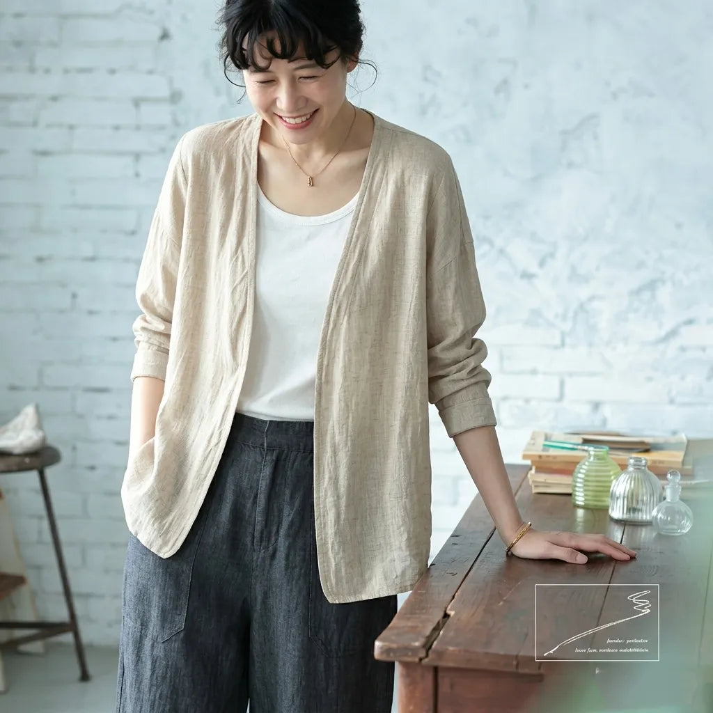 M-3XL 綿麻 通気性良い UVカット 肌触り柔らかい Vネック 日焼け止め服