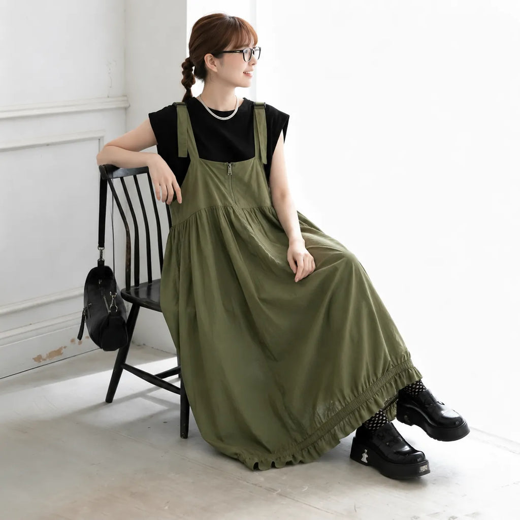 フリー フルジップ ポケット付き 体型をカバー 脚長効果 デイリー バルーン ワンピース