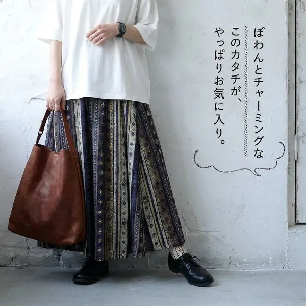 S-3XL 綿麻 幾何模様 プリント 大人可愛いAライン 平日 スカート