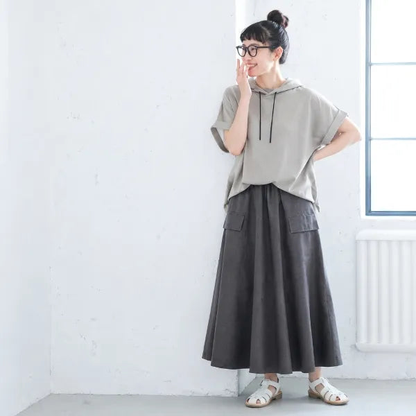 【柔らかい】S-L ポケット付き 無地 Aライン ノーマルスリーブ 半袖 スカート