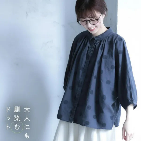 【ゆったり】可愛いドット柄シャツ S/M/L 体型カバー さらっと着られて、毎日着たくなる！