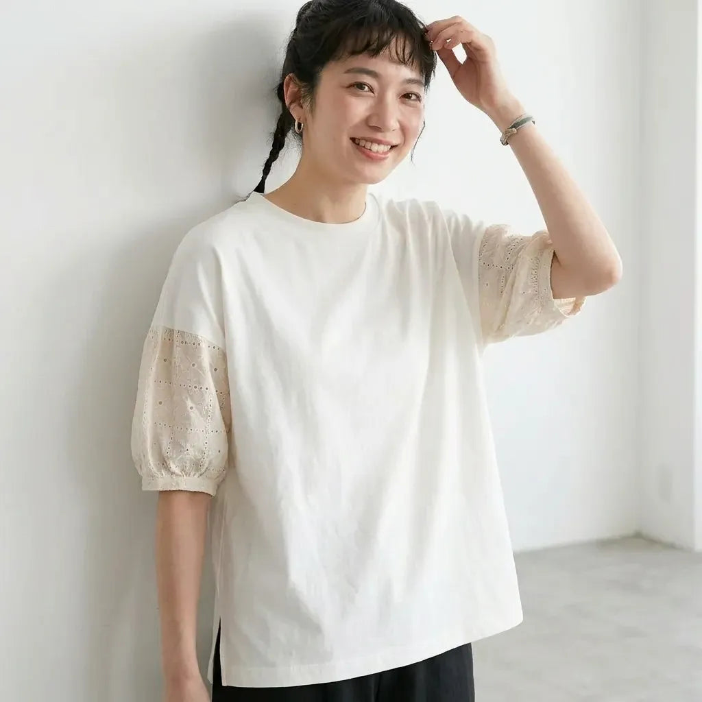 風を編みこむ、透かし編みプルオーバー Tシャツ
