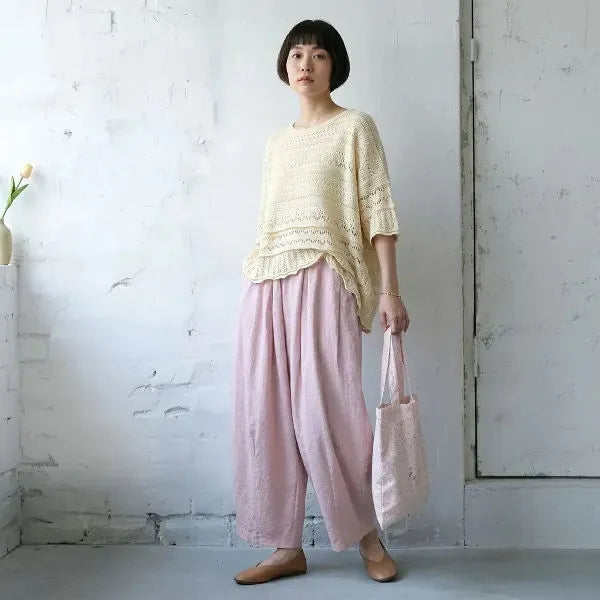 S~XL まるっと可愛い 綿麻万能パンツ 無地 大きめのサイズ感 体型をカバー ガウチョパンツ