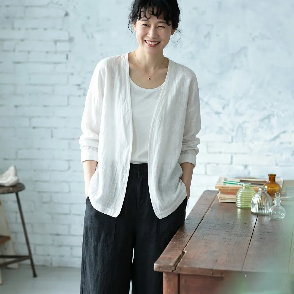M-3XL 綿麻 通気性良い UVカット 肌触り柔らかい Vネック 日焼け止め服