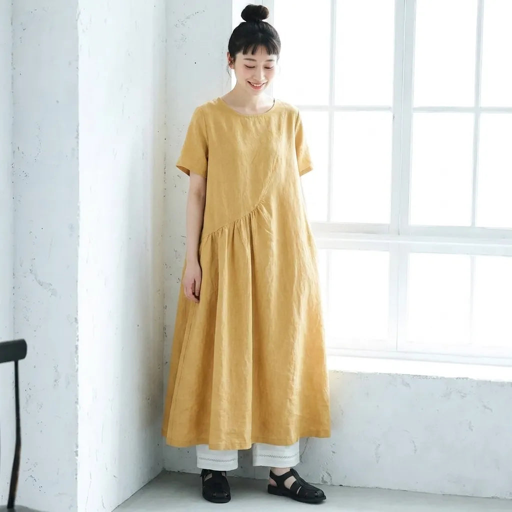 心地よく着られる、コットンリネンカジュアルワンピース
