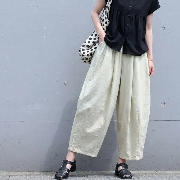 S~XL まるっと可愛い 綿麻万能パンツ 無地 大きめのサイズ感 体型をカバー ガウチョパンツ