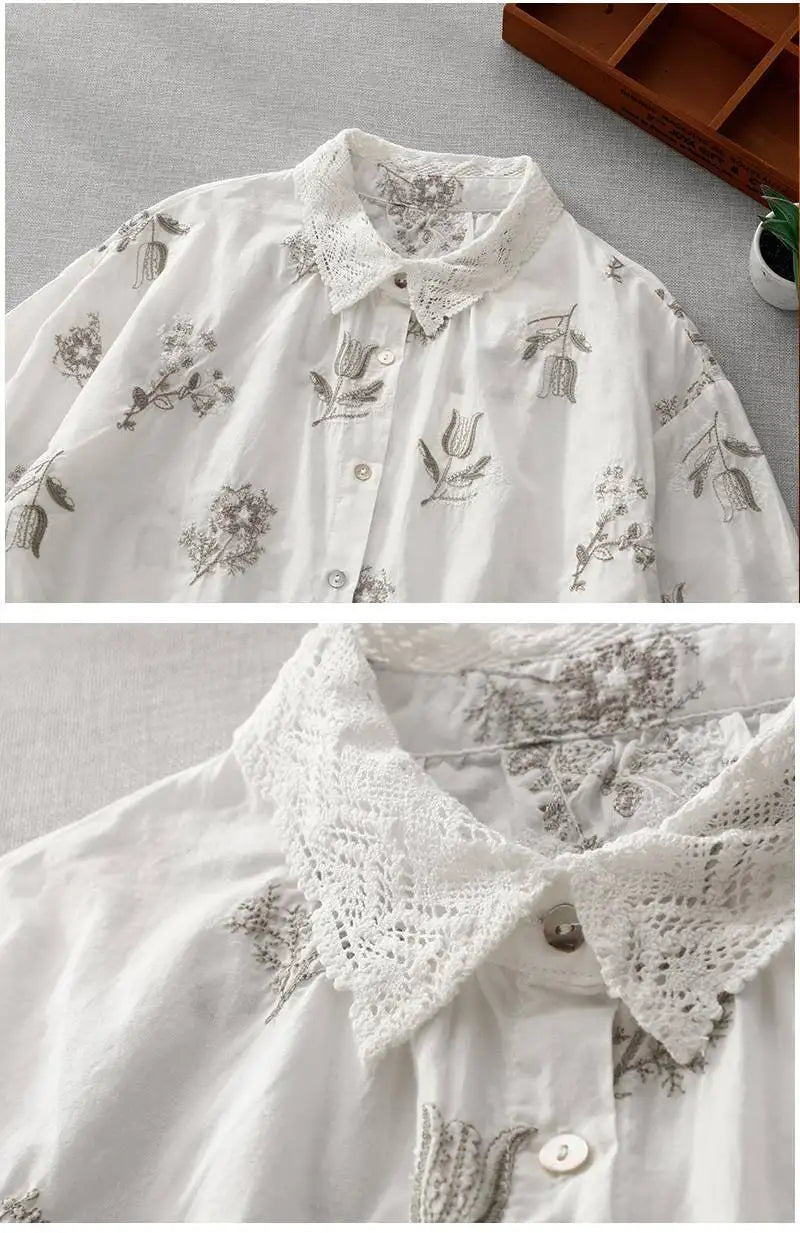 M-2XL 通気性良い 花模様 刺繍 清新 シャツ