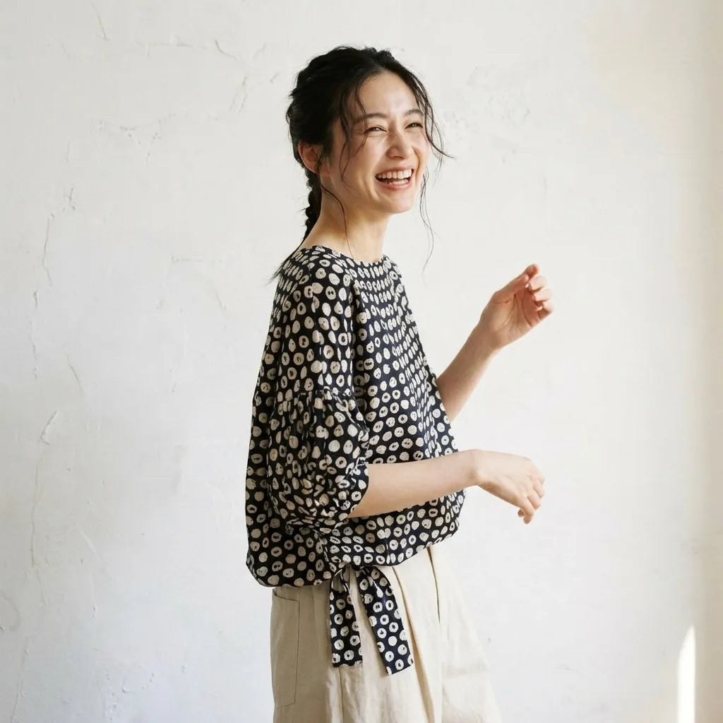 コットン混紡ランタンスリーブファッションシャツ