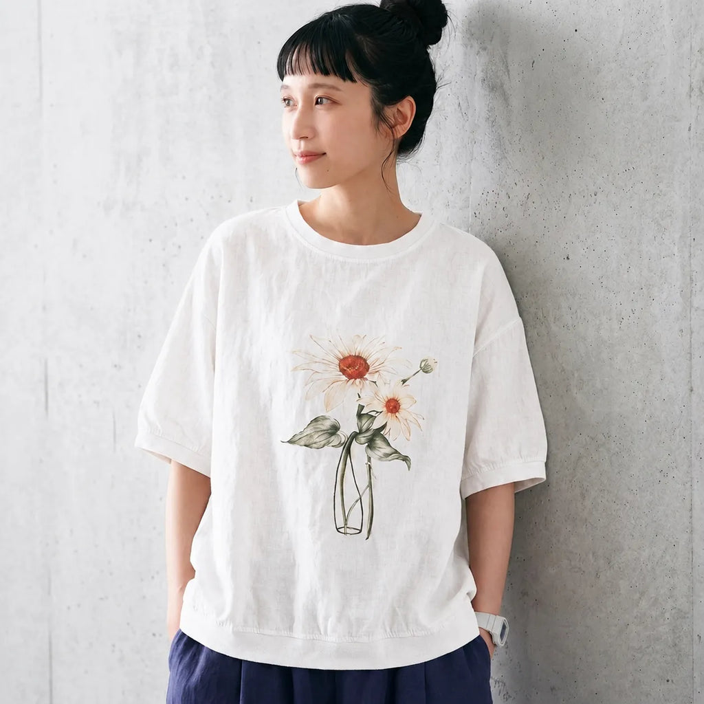 夏の思い出をスケッチした、アンティーク風半袖Tシャツ
