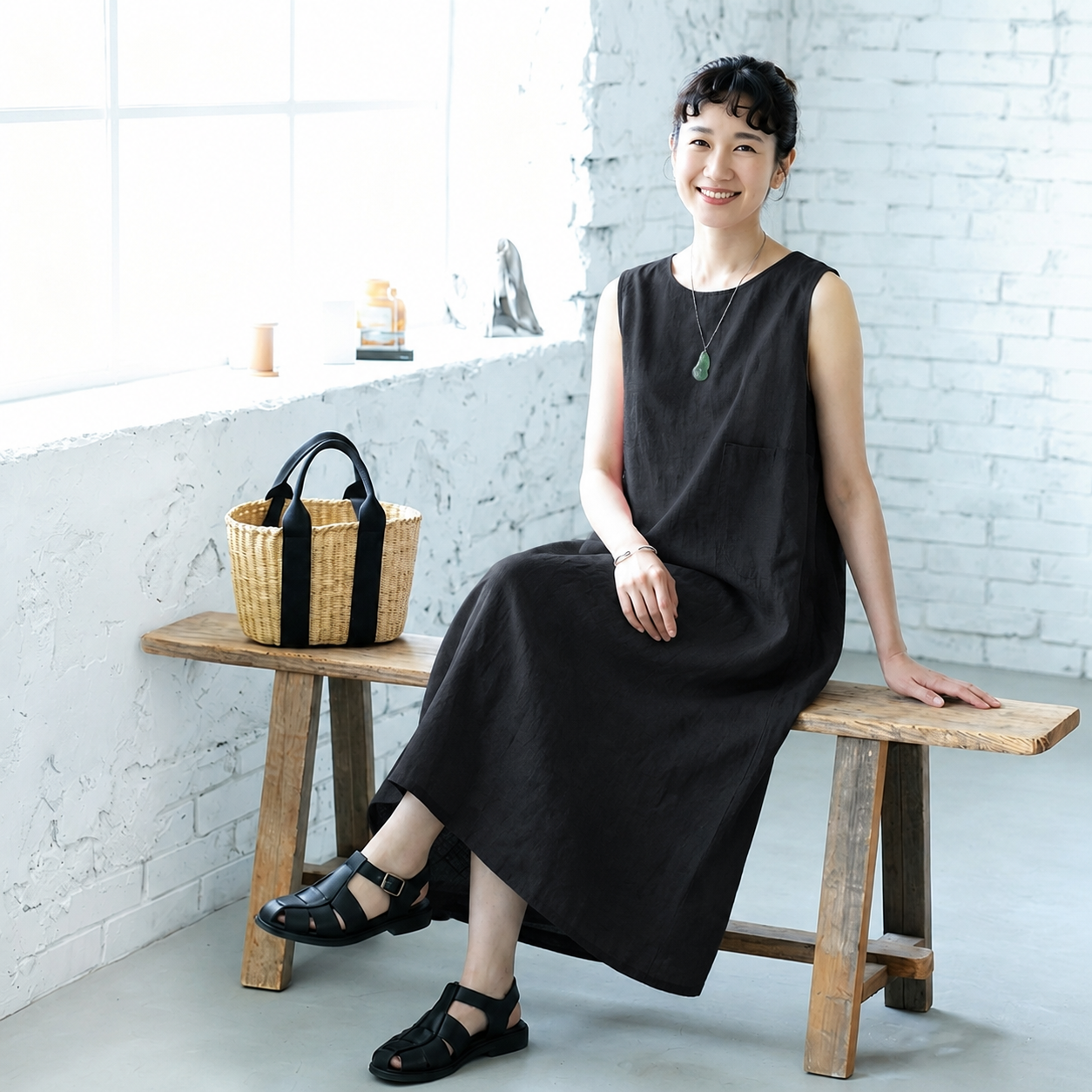 M-XL ファッション ラウンドネック 無地 Aライン ワンピース