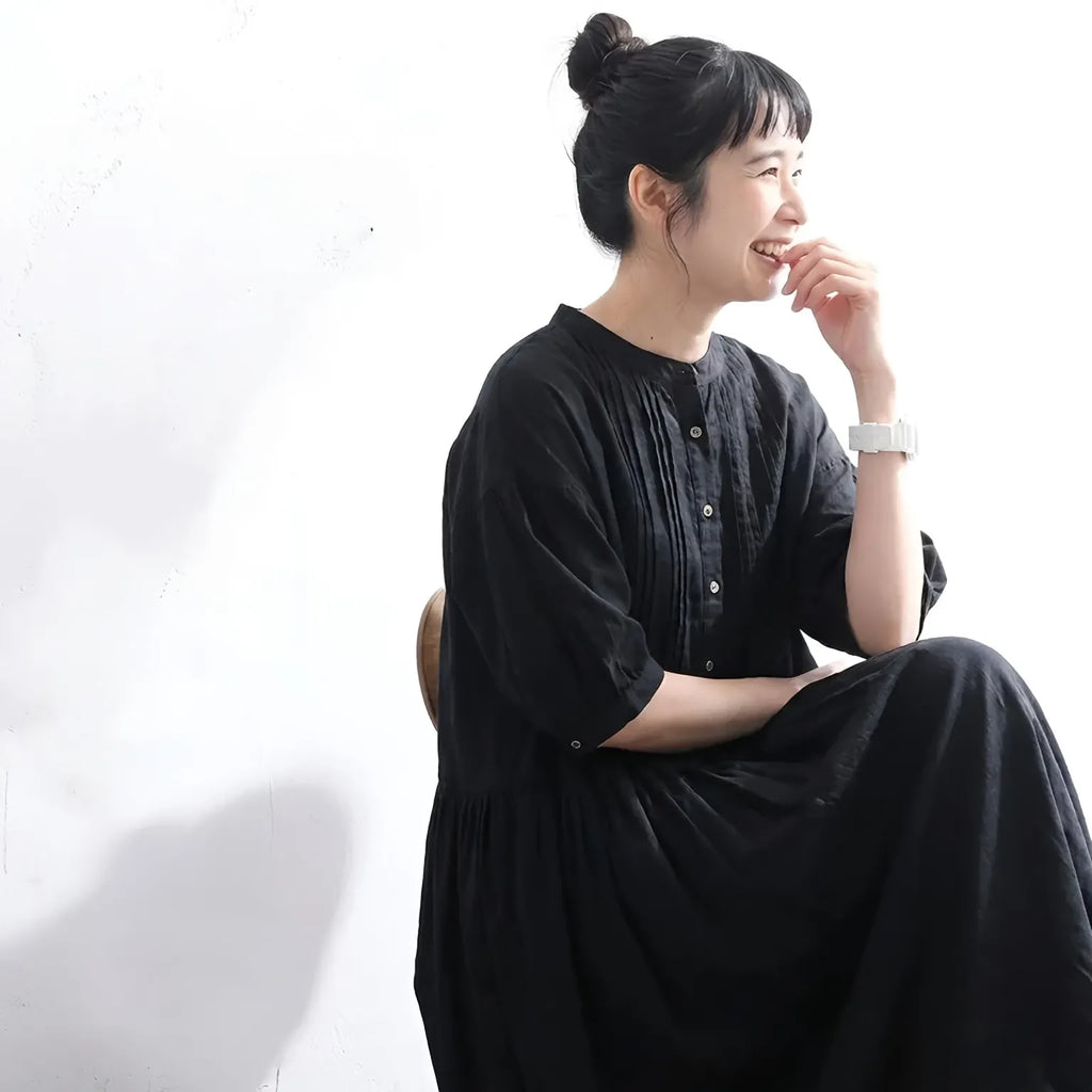 くったりやさしい、リネン仕立てのロングワンピ