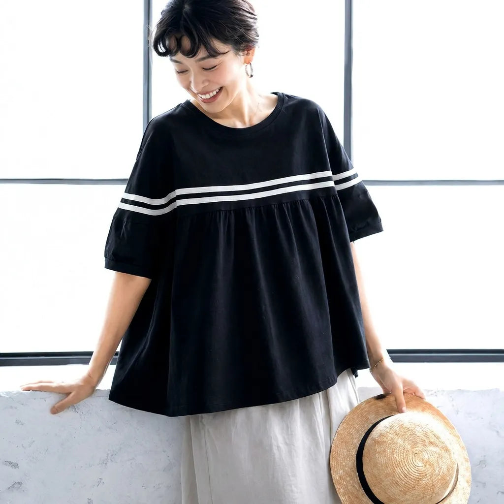 フリー 接触冷感 耐久性 体型をカバー スウィート フリル袖 シャツ