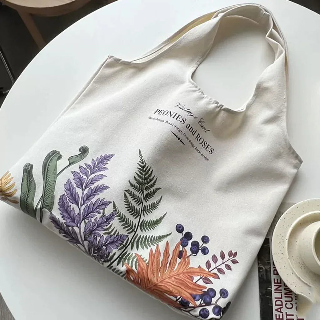 しっかり厚手肩掛けマルシェな草花バッグ
